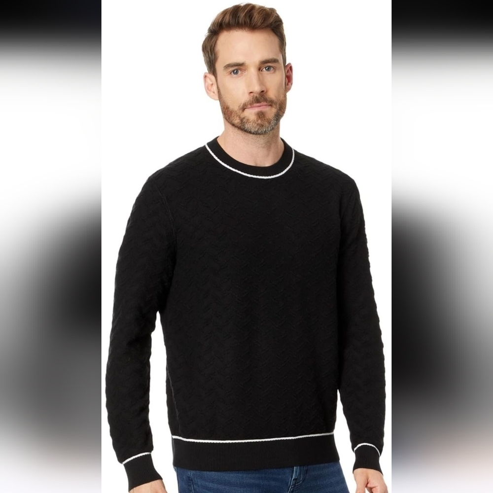 || TED BAKER LONDON || Mens Crewneck Sweater Black White Textured Size Lg
